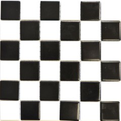 Mosaico de cerámica blanco negro mate tablero de ajedrez backsplash MOS16-CD202_f