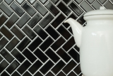 Mosaico de cerámica en espiga negro brillante mosaico azulejo backsplash MOS24-CHB6BG_f