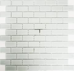 Azulejo de mosaico Translúcido blanco Ladrillo Mosaico de vidrio Cristal blanco BAÑO WC Cocina PARED MOS66-0102_f | 10 esteras de mosaico