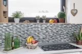 Mosaico de azulejos translúcido acero inoxidable plata gris negro mosaico de vidrio compuesto Crystal acero plata gris negro MOS87-IL017_f | 10 esteras de mosaico