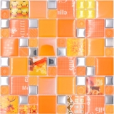 Transparente cristal mosaico vidrio mosaico plata naranja pared azulejo backsplash cocina ducha baño_f | 10 mosaico esteras