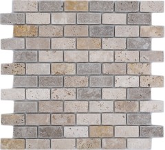Mosaico de azulejos de travertino de piedra natural de color beige marrón Ladrillo Travertino caído MOS43-46474_f