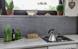 Azulejos de mosaico de cuarzo compuesto de piedra artificial Ladrillo Artifical gris MOS46-0204_f